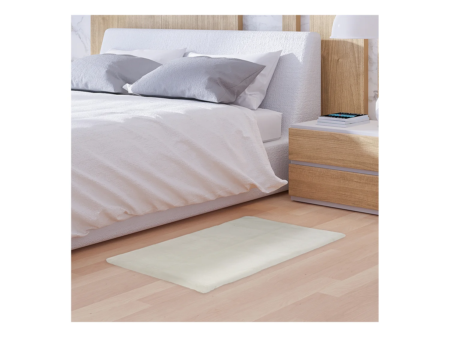 Tapis Imitation Fourrure Fin Ecru 110x60cm Beige