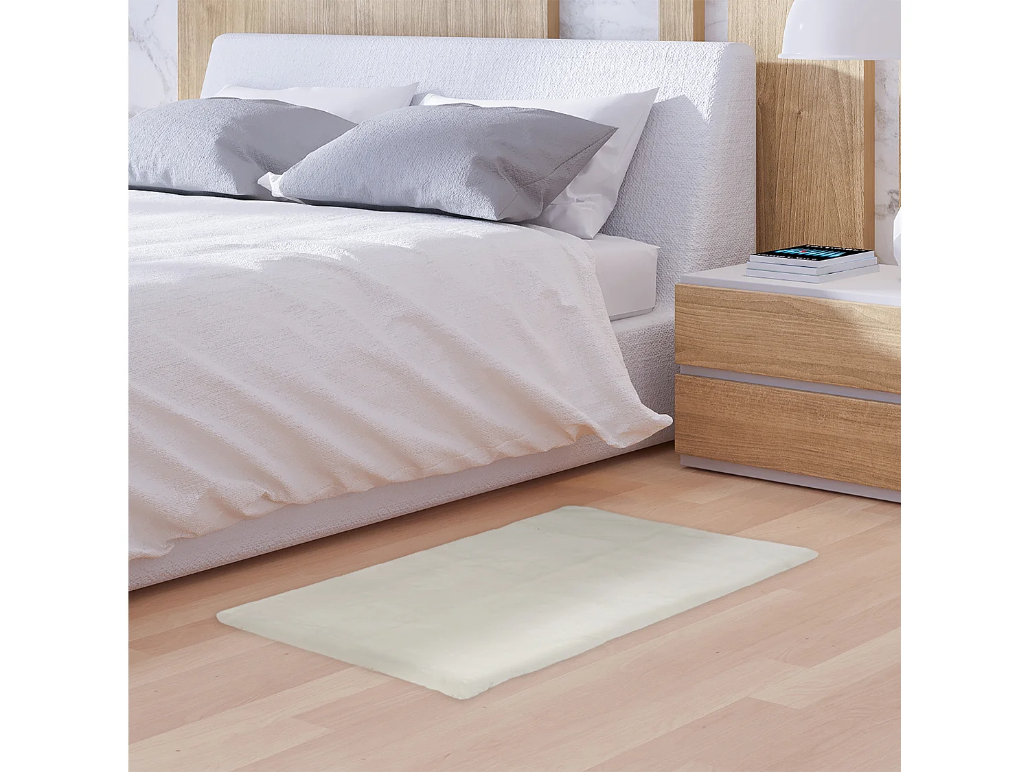 Tapis Imitation Fourrure Fin Ecru 110x60cm Beige