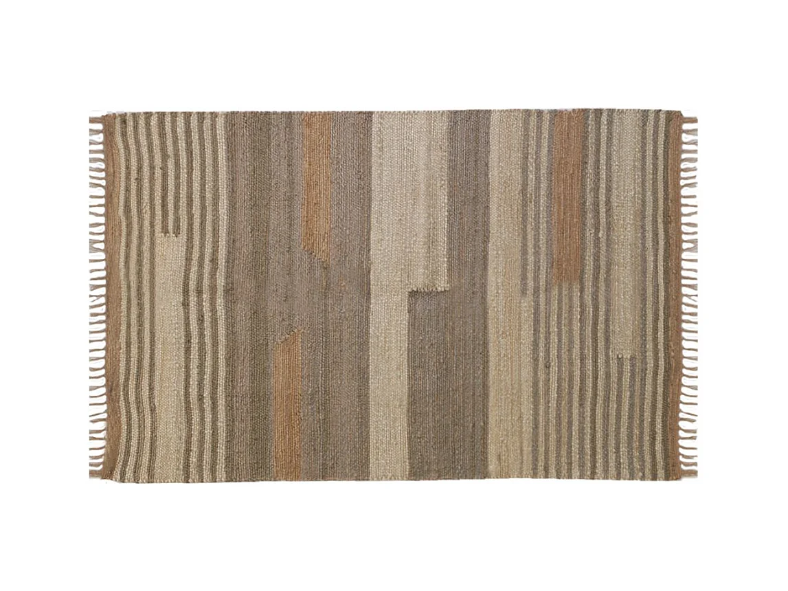 Tapis en jute naturel et coton naturel et teinté Ethnique Naturel et gris - 120 x 180 cm