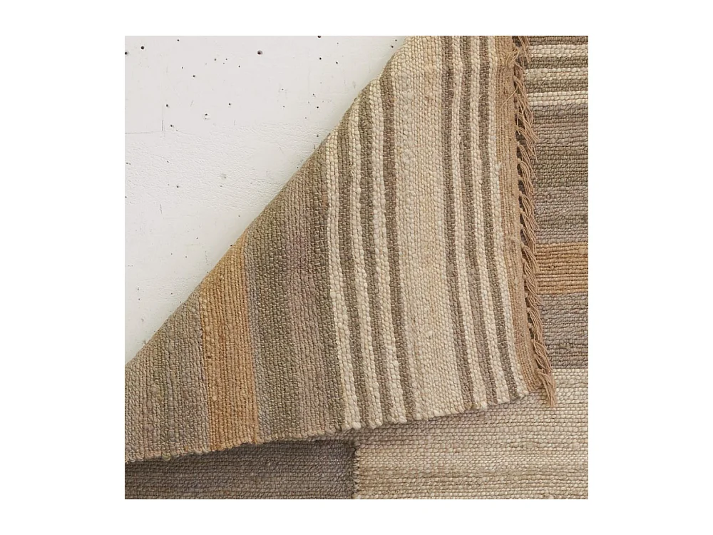 Tapis en jute naturel et coton naturel et teinté Ethnique Naturel et gris - 120 x 180 cm