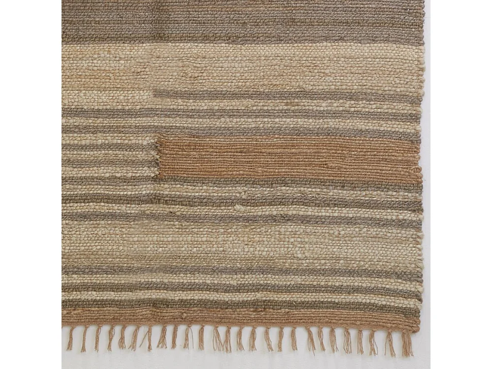 Tapis en jute naturel et coton naturel et teinté Ethnique Naturel et gris - 120 x 180 cm