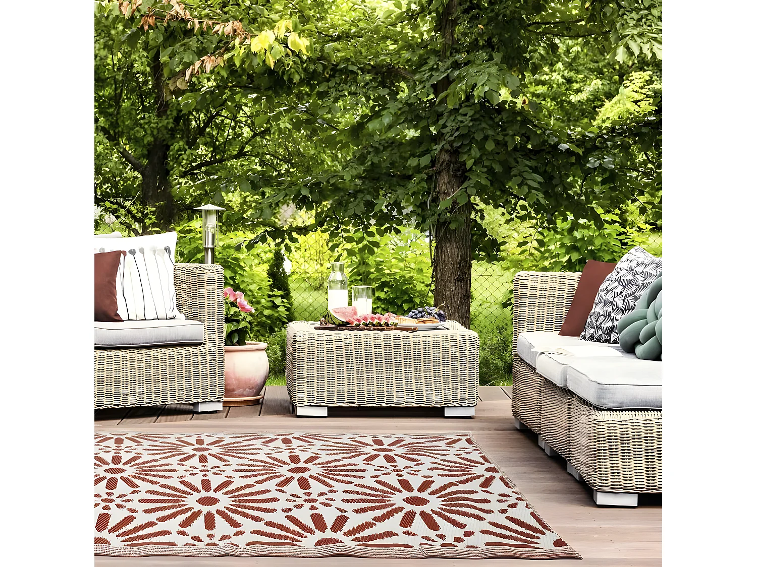 Tapis Déco Imprimé "Patio" 120x180cm Rouille