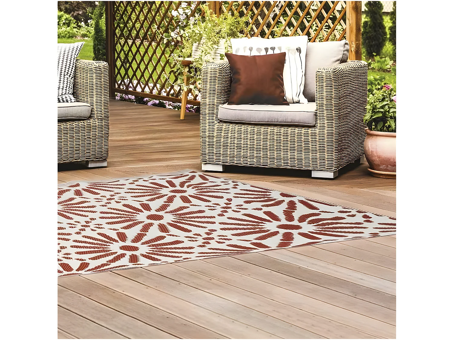 Tapis Déco Imprimé "Patio" 120x180cm Rouille