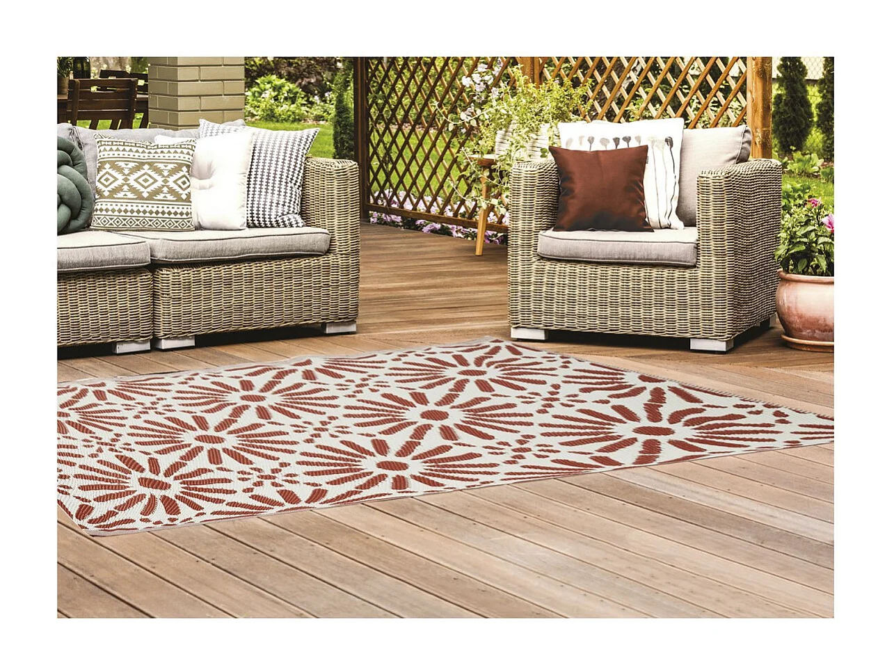 Tapis Déco Imprimé "Patio" 120x180cm Rouille