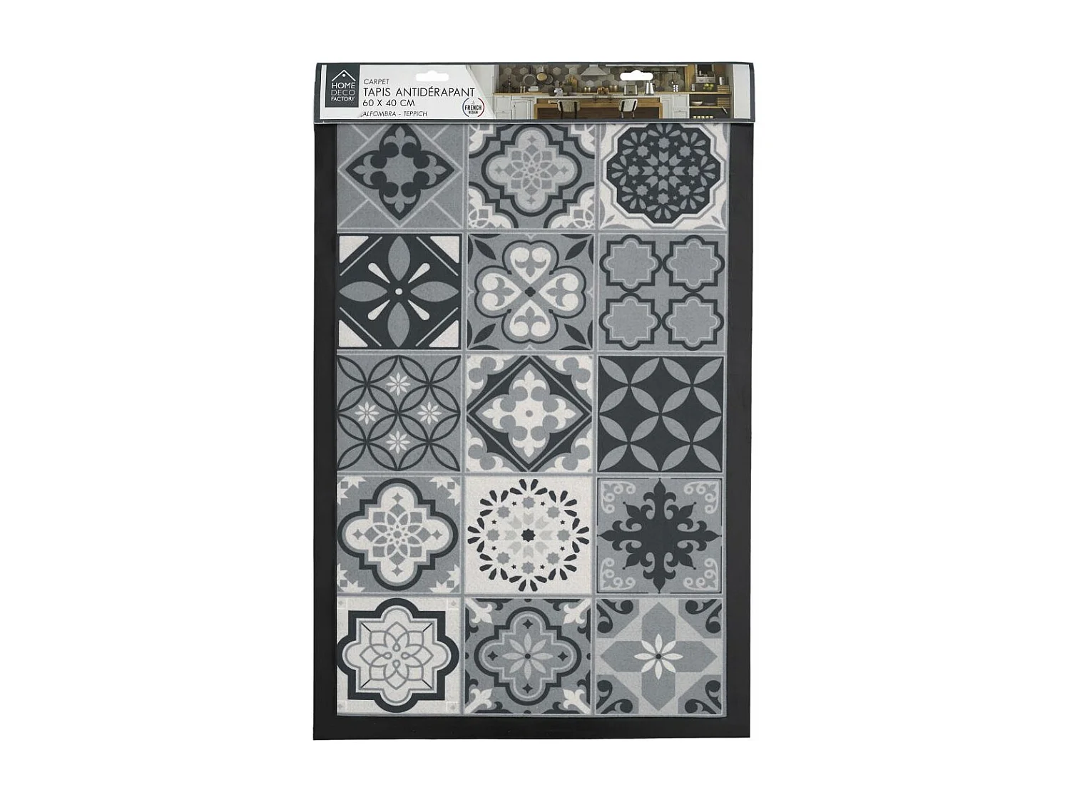 Tapis Déco à Motifs "Carreaux Ciment" 40x60cm Gris