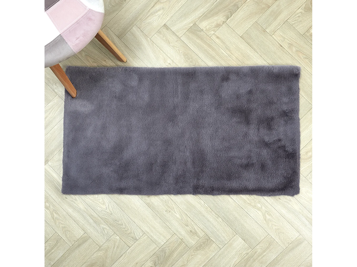 Tapis Imitation Fourrure Fin Gris 110x60cm Gris