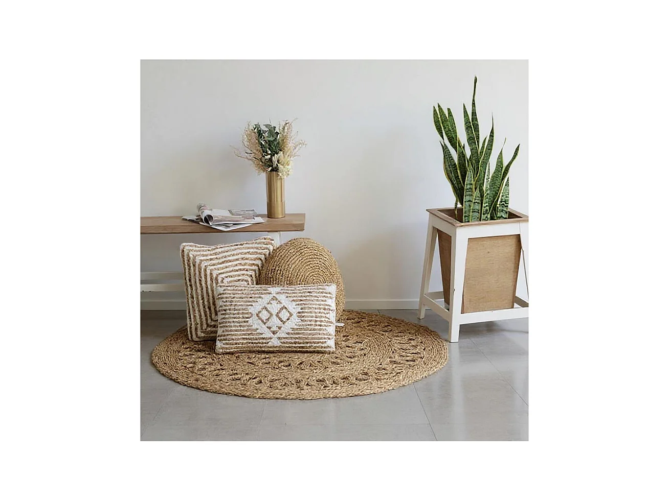 Tapis rond en jonc naturel Bohème