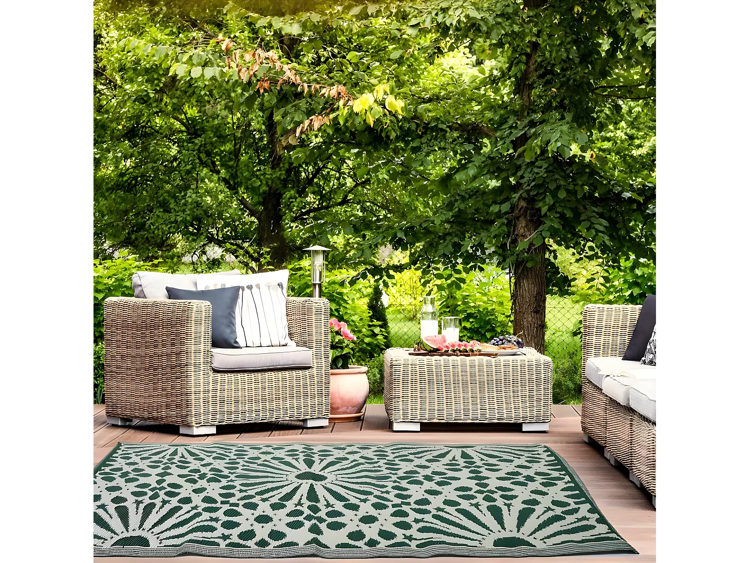 Tapis Déco Imprimé "Patio" 120x180cm Vert