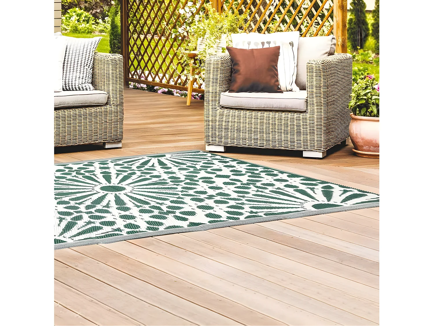 Tapis Déco Imprimé "Patio" 120x180cm Vert