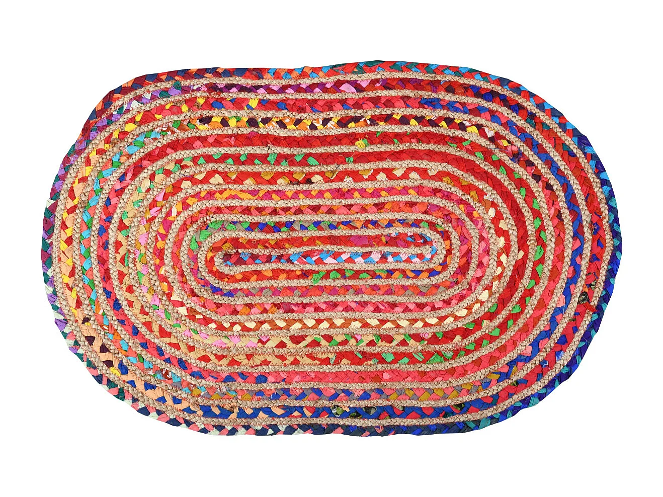 Tapis ovale coloré en jute et coton India 90 x 60 cm