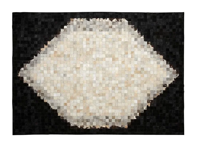 Tapis en peau de vache véritable Losange Noir et blanc