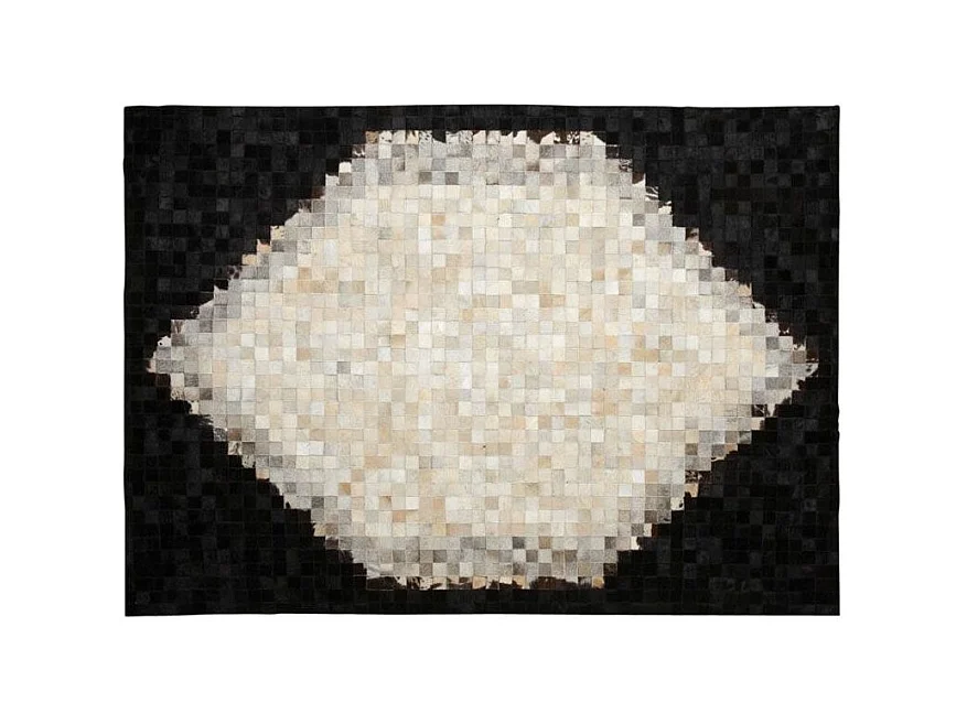 Tapis en peau de vache véritable Losange Noir et blanc