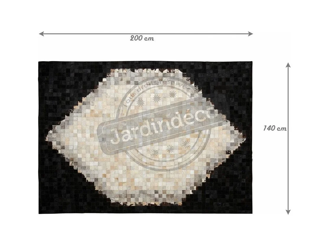 Tapis en peau de vache véritable Losange Noir et blanc