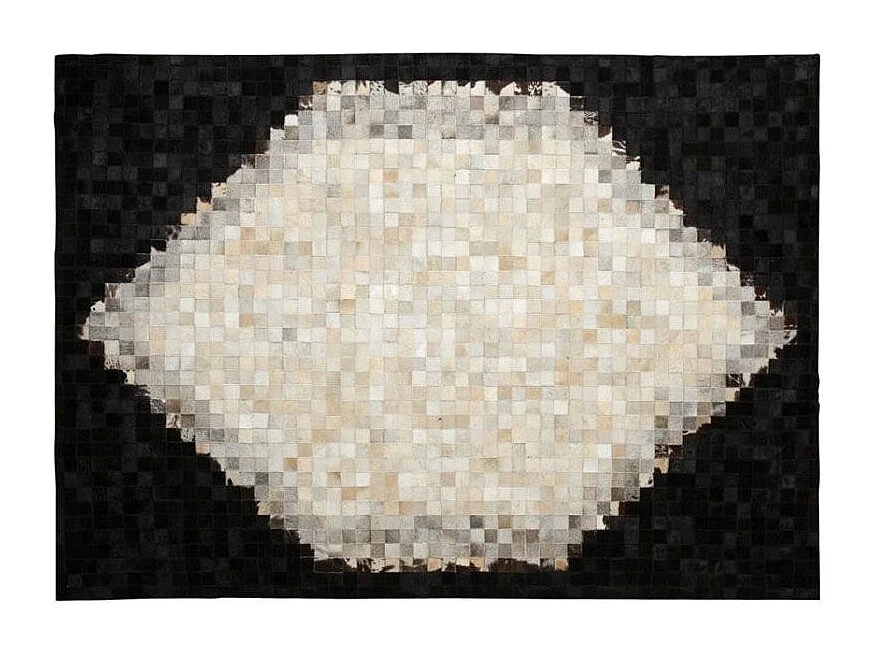 Tapis en peau de vache véritable Losange Noir et blanc