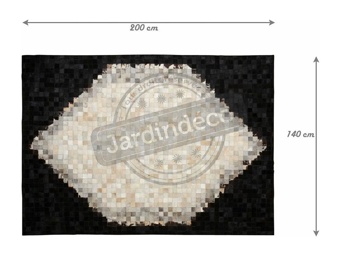 Tapis en peau de vache véritable Losange Noir et blanc