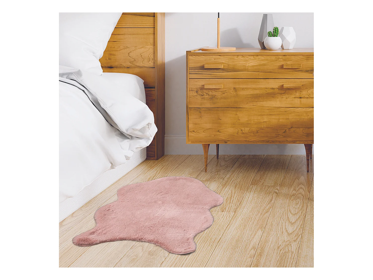 Tapis Imitation Fourrure Poil Fin Rose 60x90cm Rose