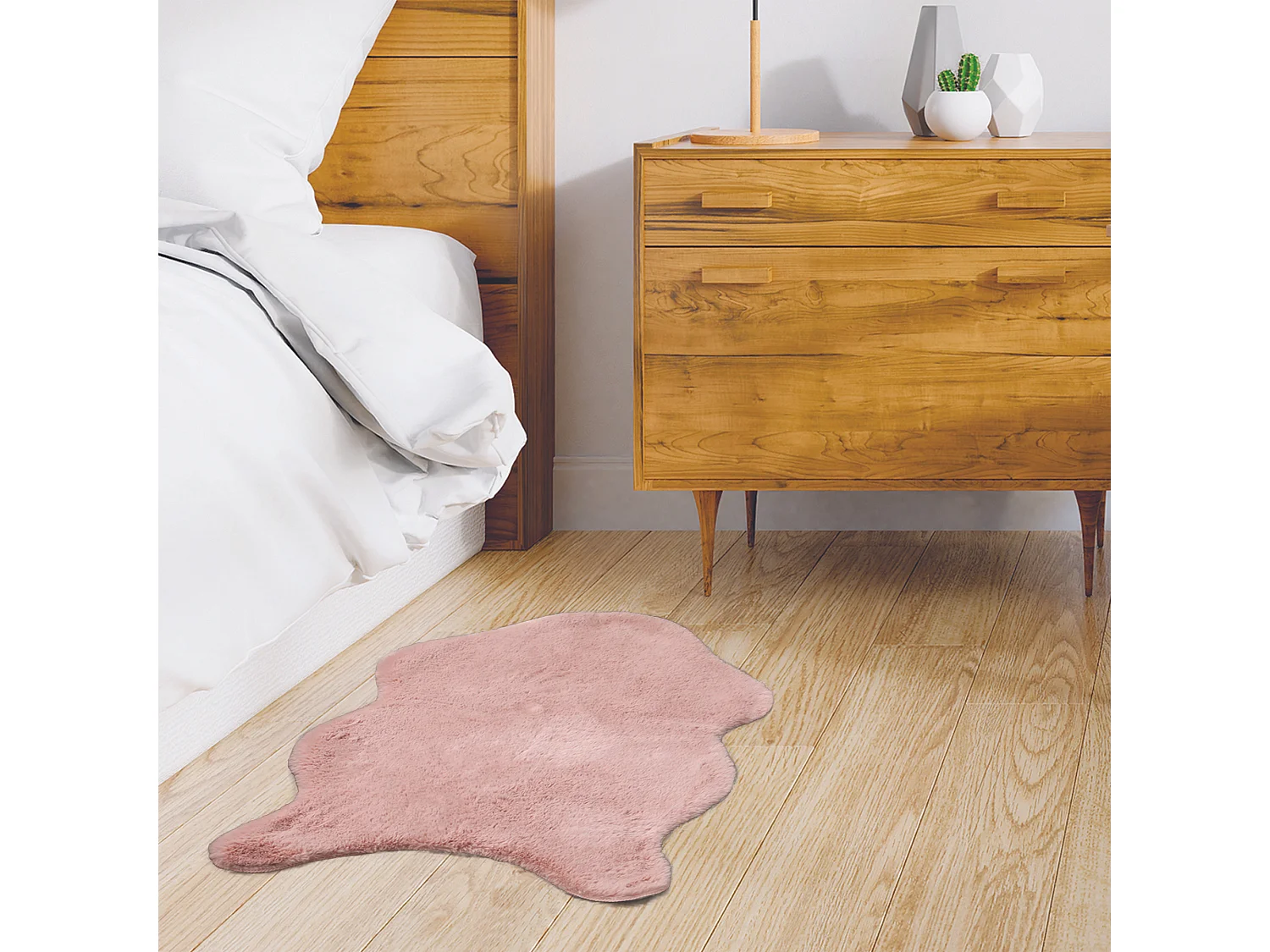 Tapis Imitation Fourrure Poil Fin Rose 60x90cm Rose