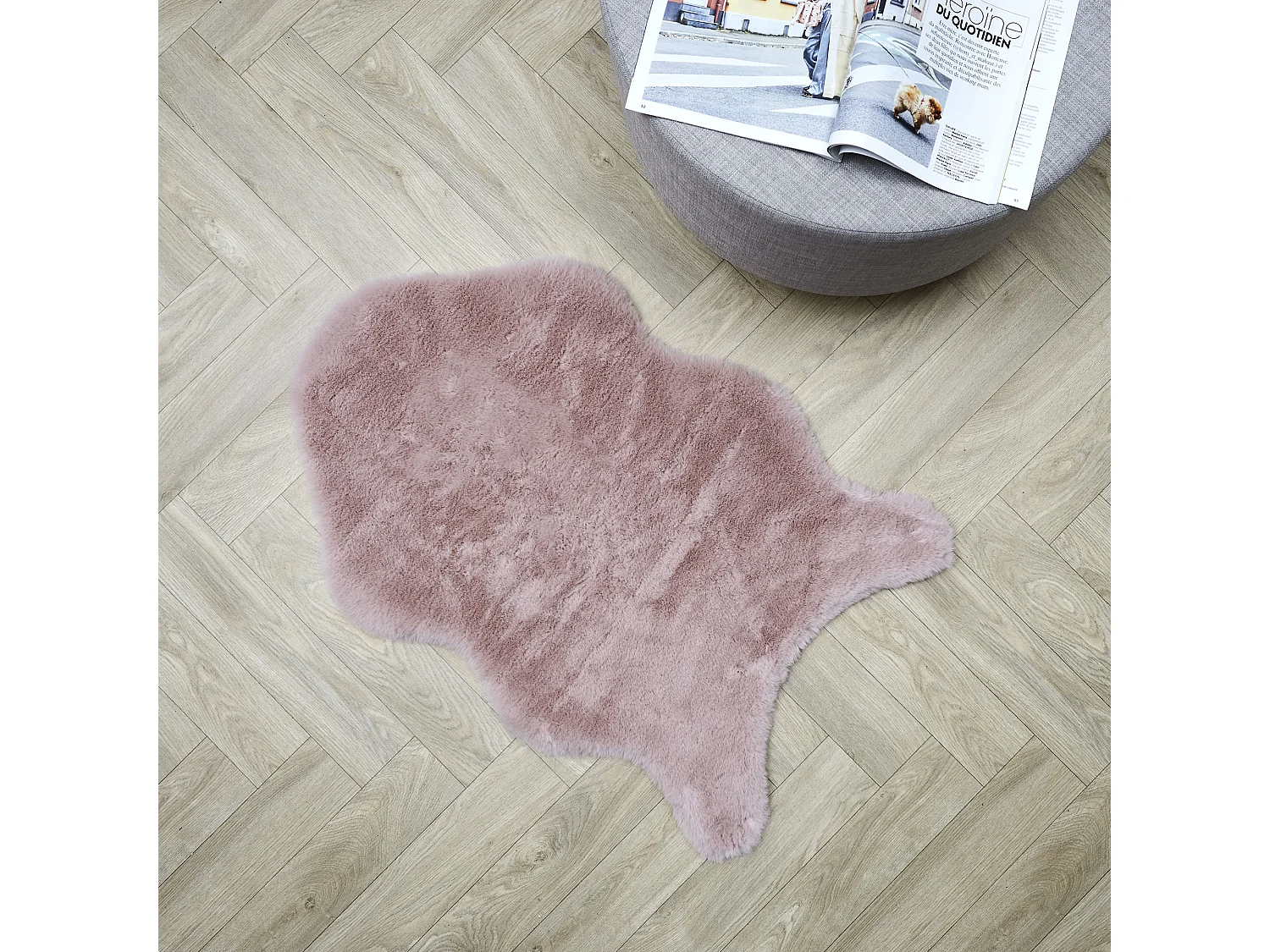 Tapis Imitation Fourrure Poil Fin Rose 60x90cm Rose