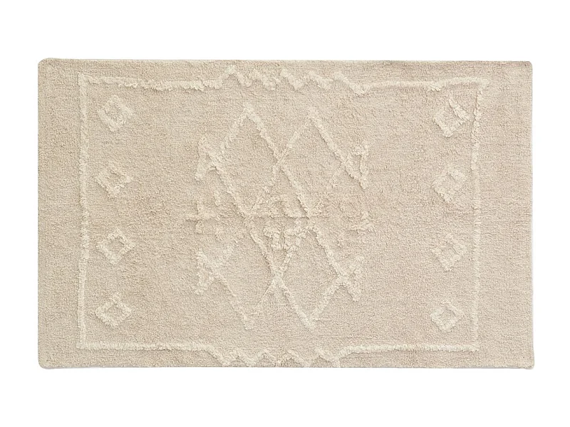 Tapis en coton tufté écru motifs ethniques 90 x 150 cm