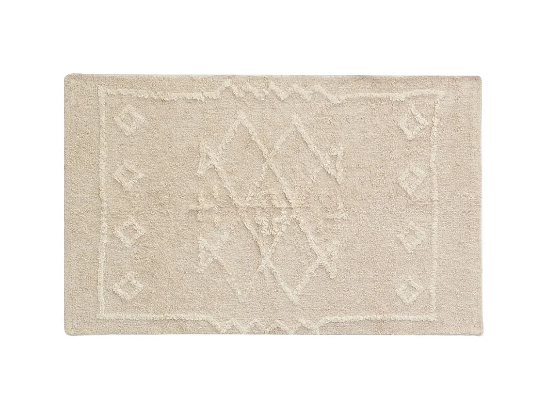 Tapis en coton tufté écru motifs ethniques 90 x 150 cm