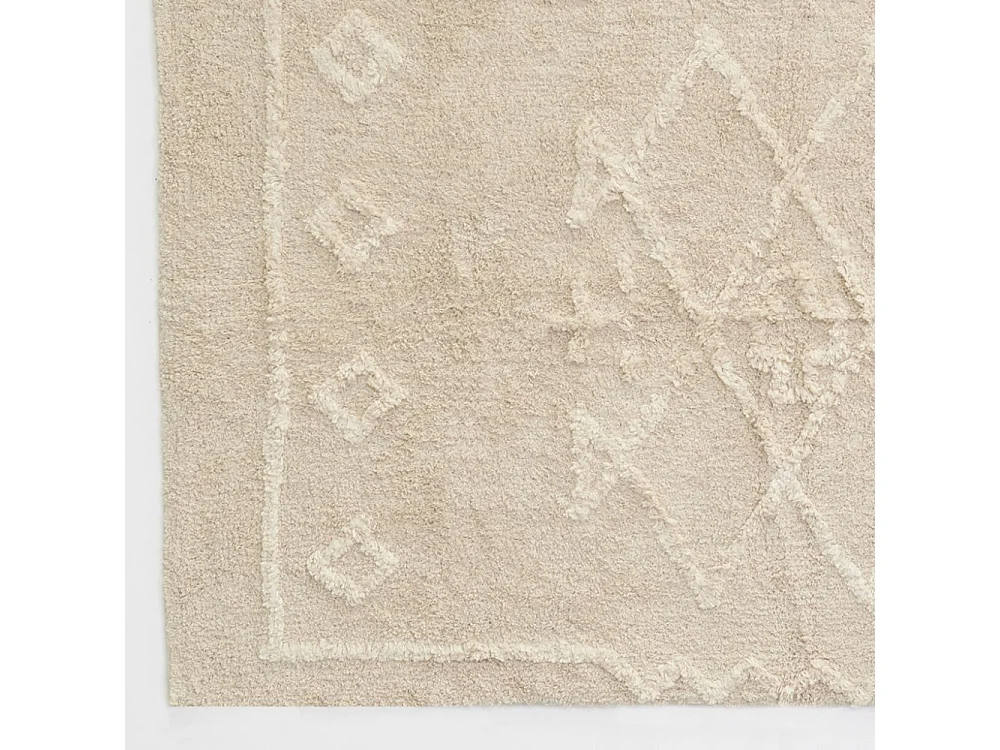 Tapis en coton tufté écru motifs ethniques 90 x 150 cm