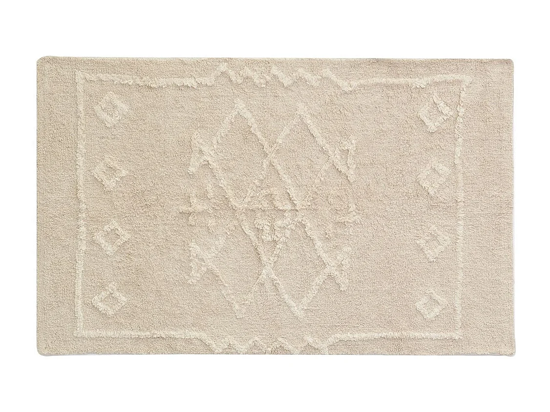 Getufteter Baumwollteppich in Ecru mit ethnischen Motiven 90 x 150 cm