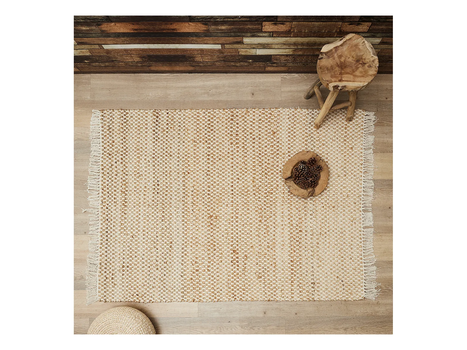 Tapis En Toile De Jute Avec Franges 120x170cm Marron