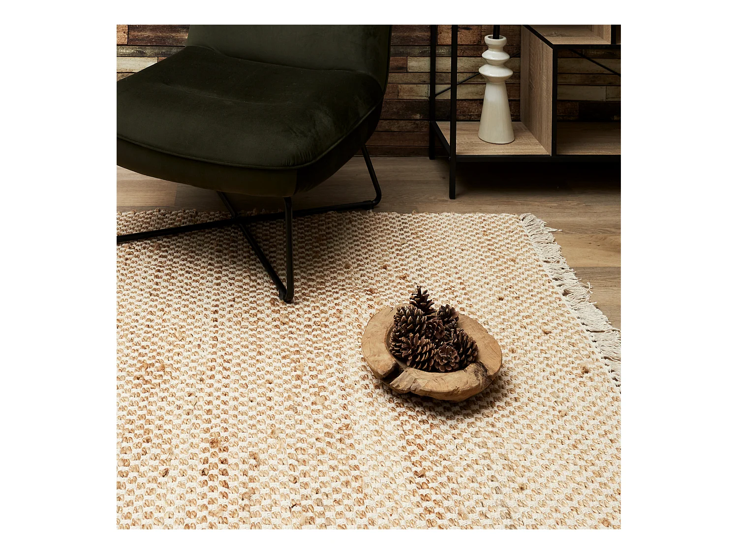 Tapis En Toile De Jute Avec Franges 120x170cm Marron