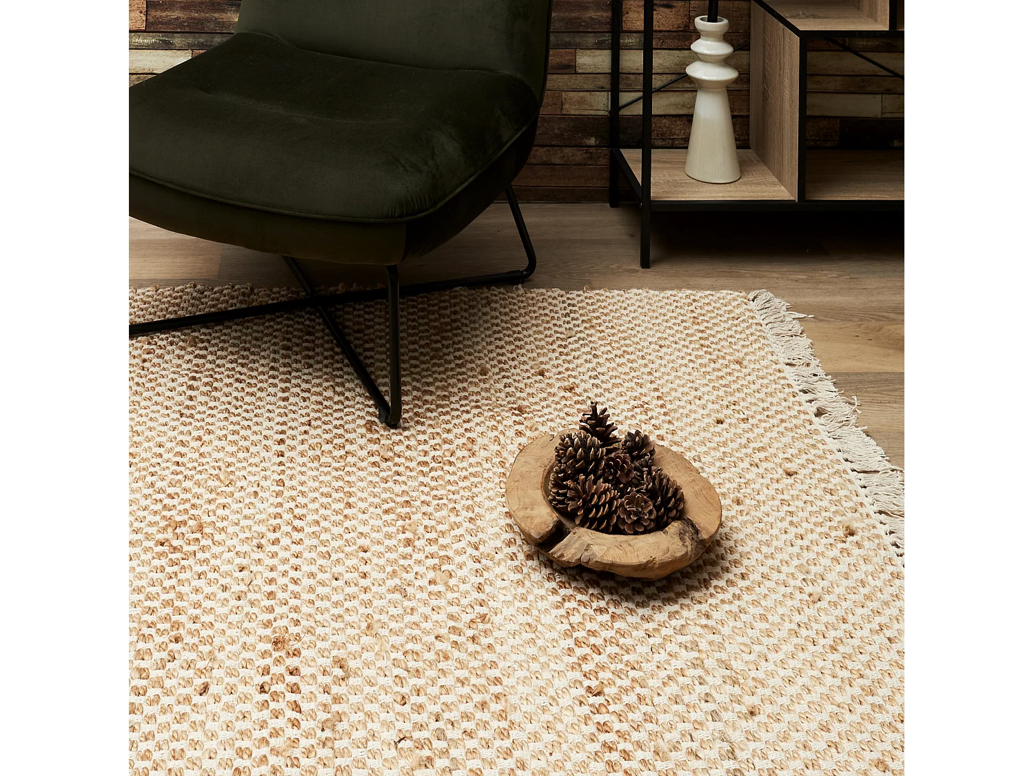 Tapis En Toile De Jute Avec Franges 120x170cm Marron
