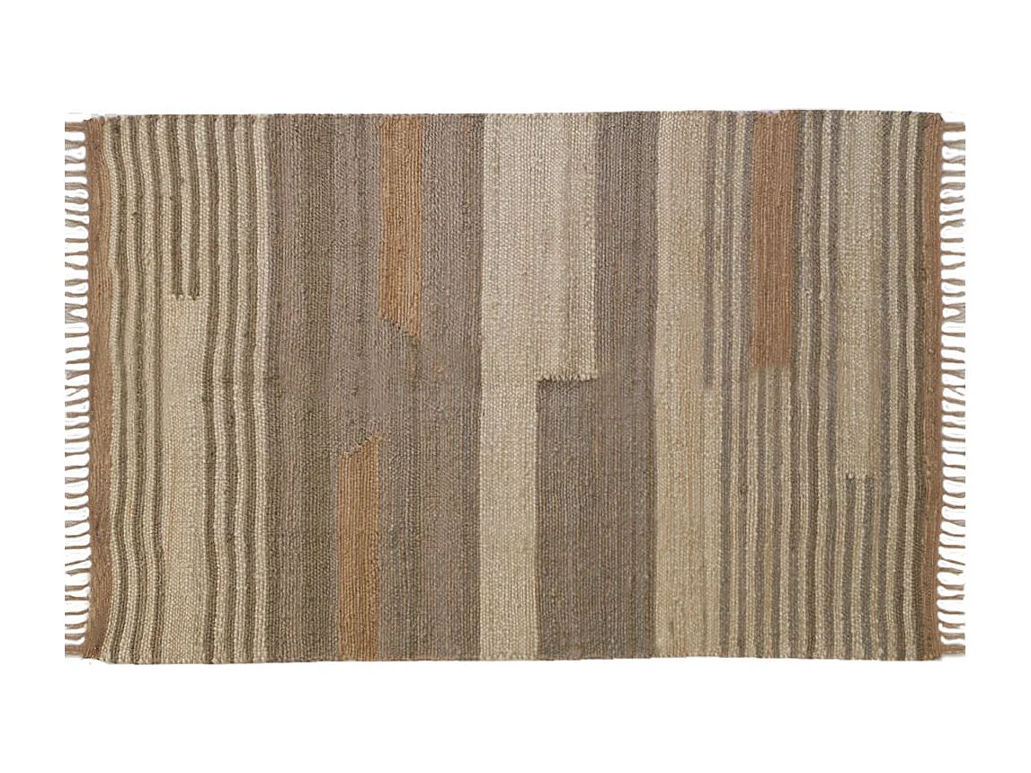 Tapis en jute naturel et coton naturel et teinté Ethnique Naturel et gris - 160 x 230 cm