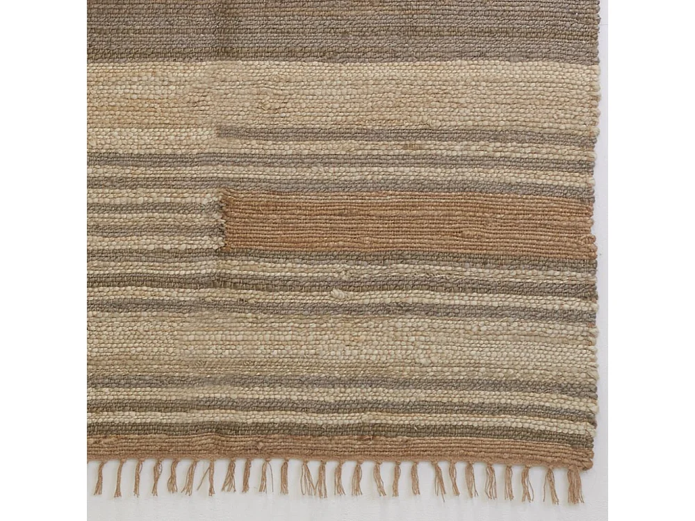 Tapis en jute naturel et coton naturel et teinté Ethnique Naturel et gris - 160 x 230 cm