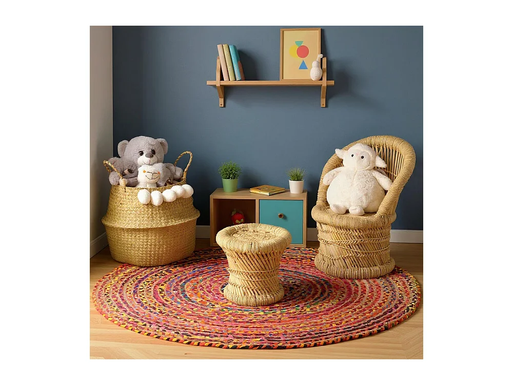 Tapis rond coloré en jute et en coton India Ø 120