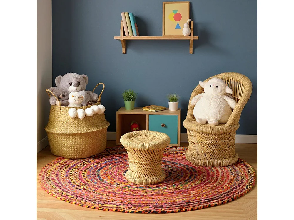 Tapis rond coloré en jute et en coton India Ø 120