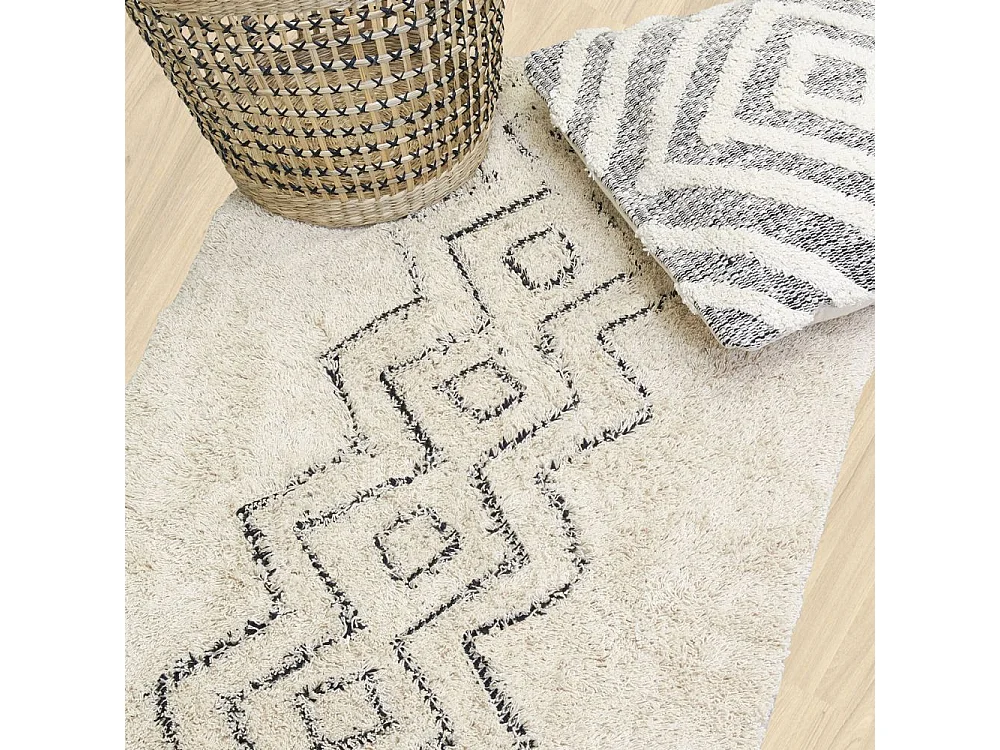 Tapis en coton naturel et noir 60 x 90 cm Graphique