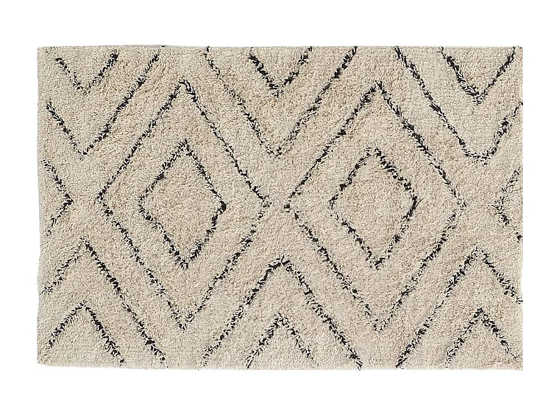 Tapis en coton naturel et noir 60 x 90 cm Losanges