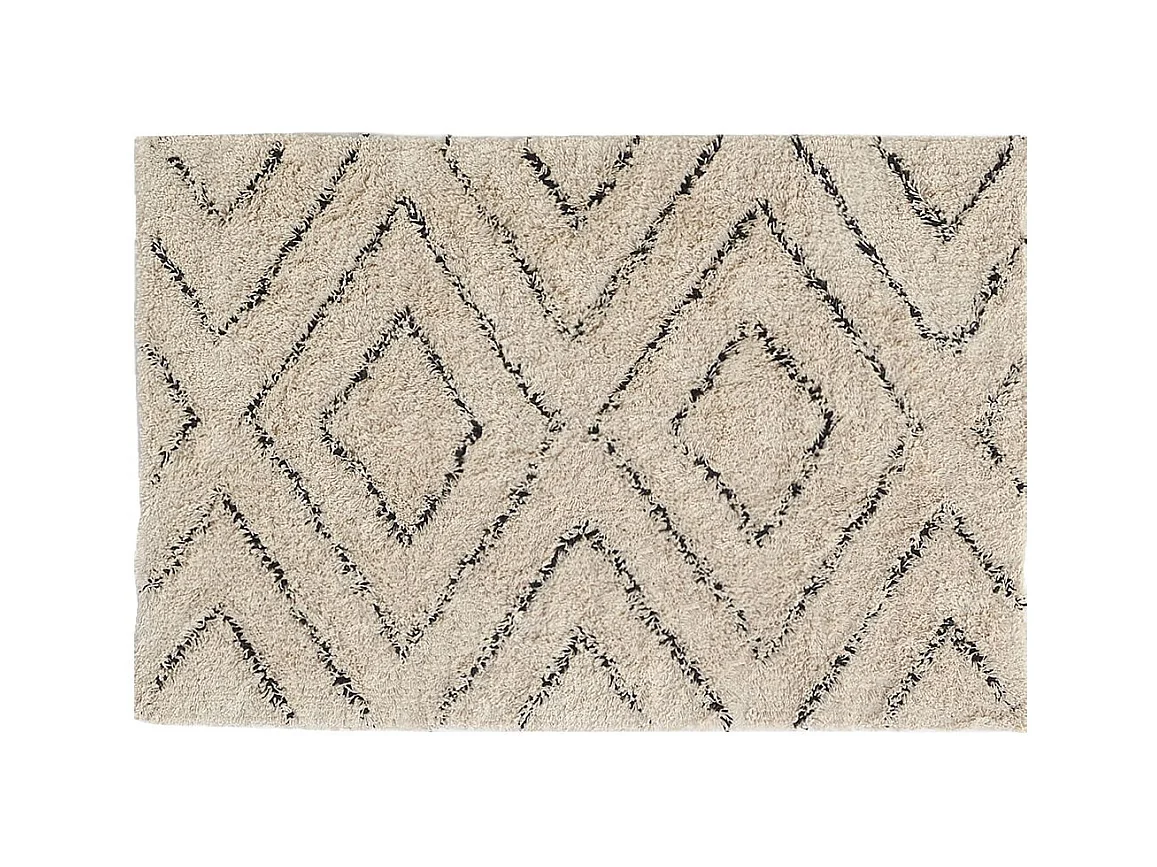 Tapis en coton naturel et noir 60 x 90 cm Losanges