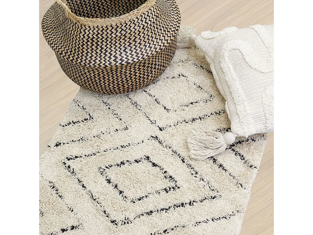 Tapis en coton naturel et noir 60 x 90 cm Losanges