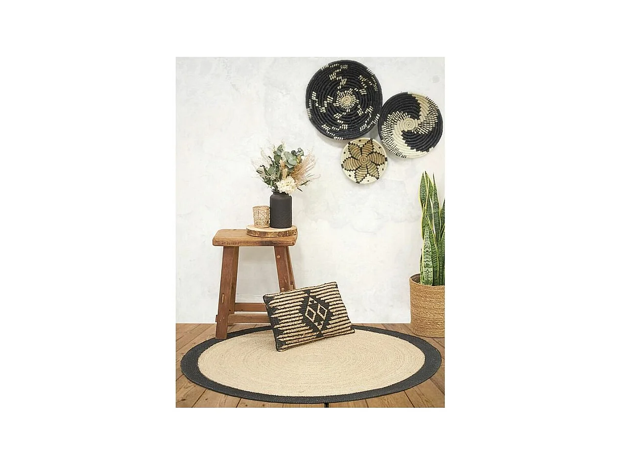 Tapis rond jute naturelle avec bords noirs Diamètre 150cm