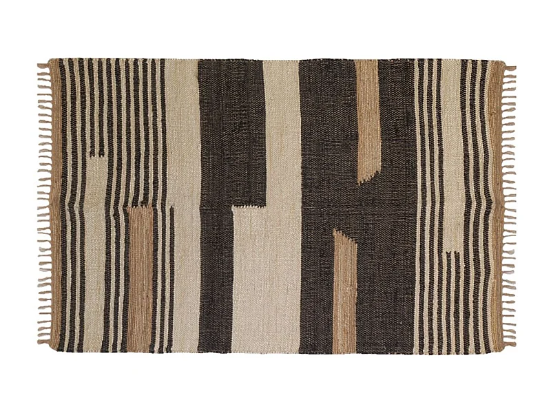 Tapis en jute naturel et coton naturel et teinté Ethnique Naturel et noir - 160 x 230 cm