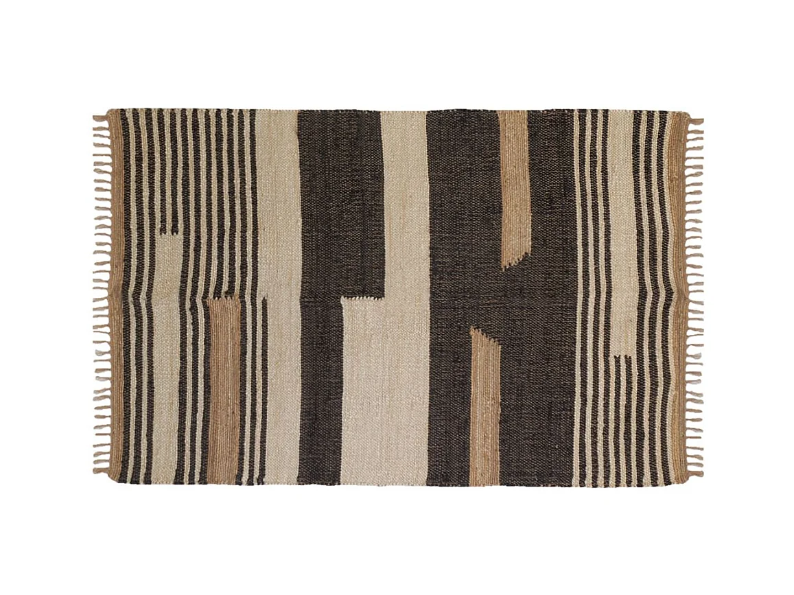 Tapis en jute naturel et coton naturel et teinté Ethnique Naturel et noir - 160 x 230 cm
