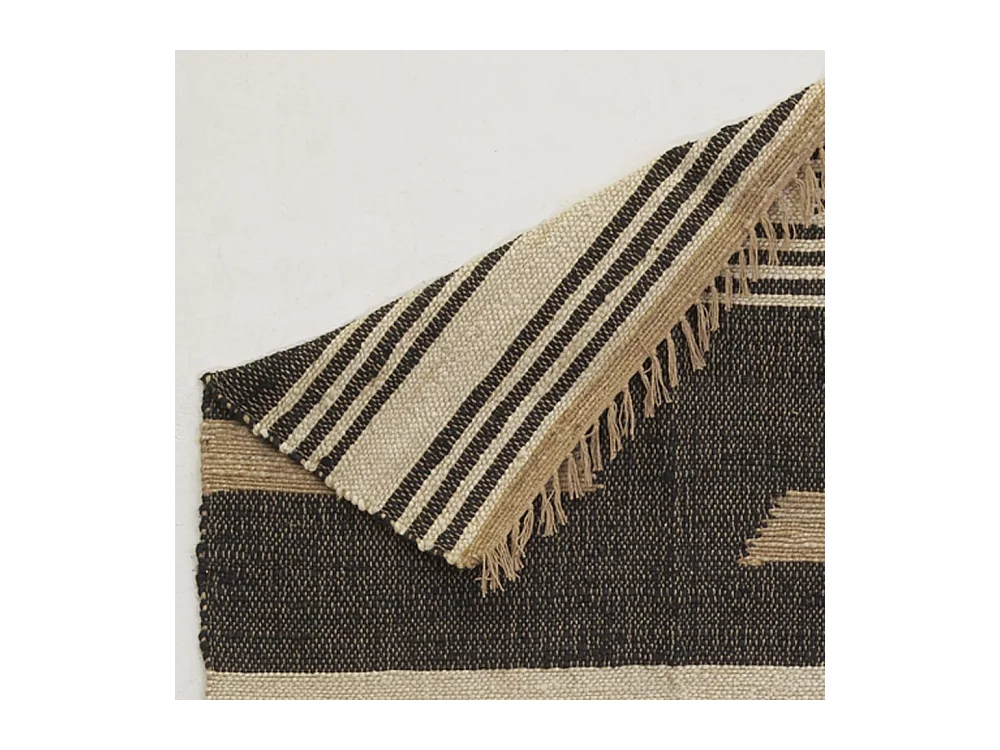 Tapis en jute naturel et coton naturel et teinté Ethnique Naturel et noir - 160 x 230 cm