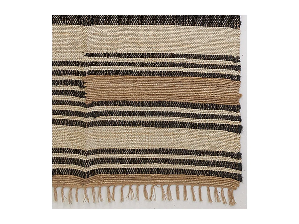 Tapis en jute naturel et coton naturel et teinté Ethnique Naturel et noir - 160 x 230 cm