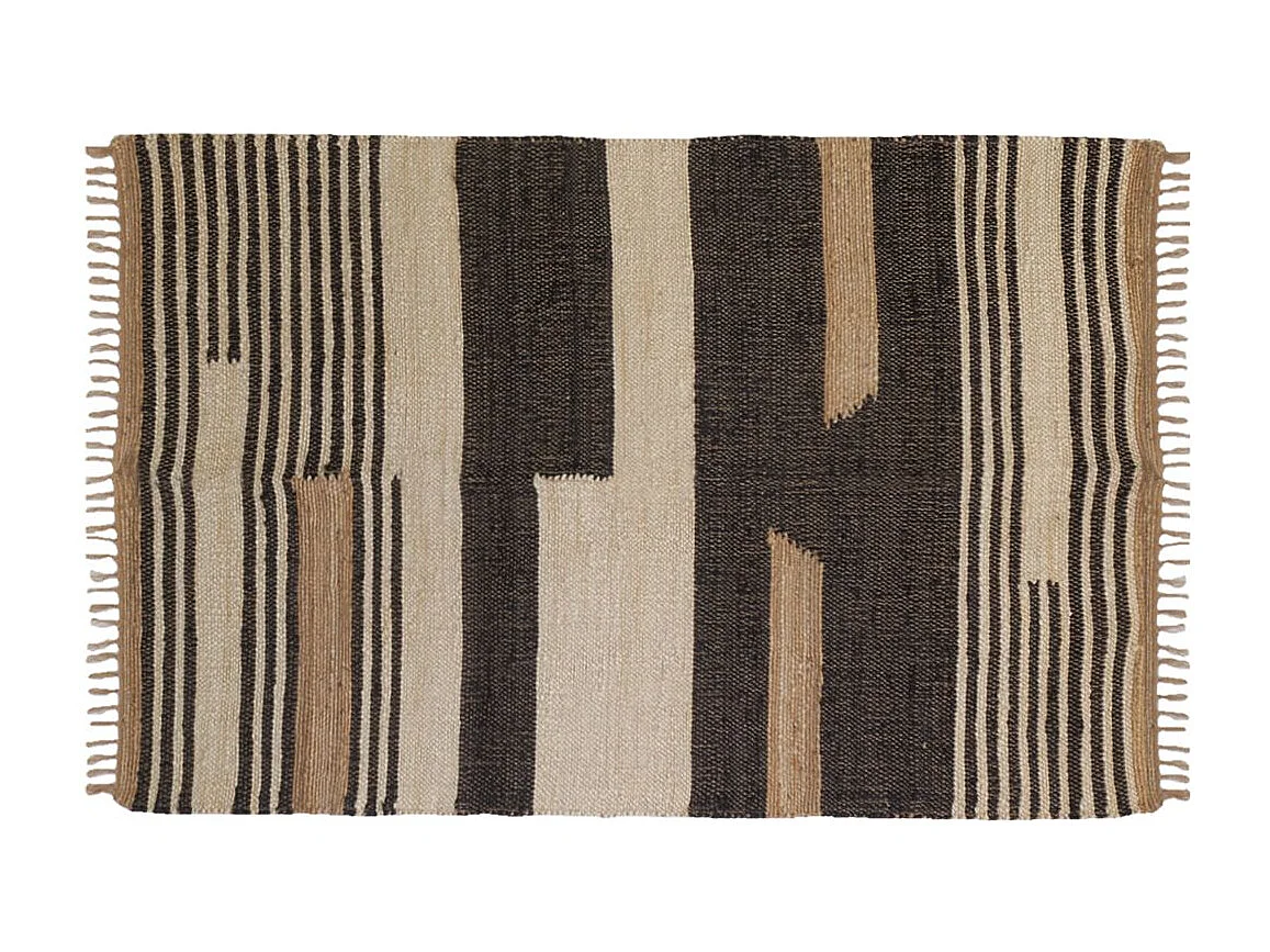 Tapis en jute naturel et coton naturel et teinté Ethnique Naturel et noir - 160 x 230 cm