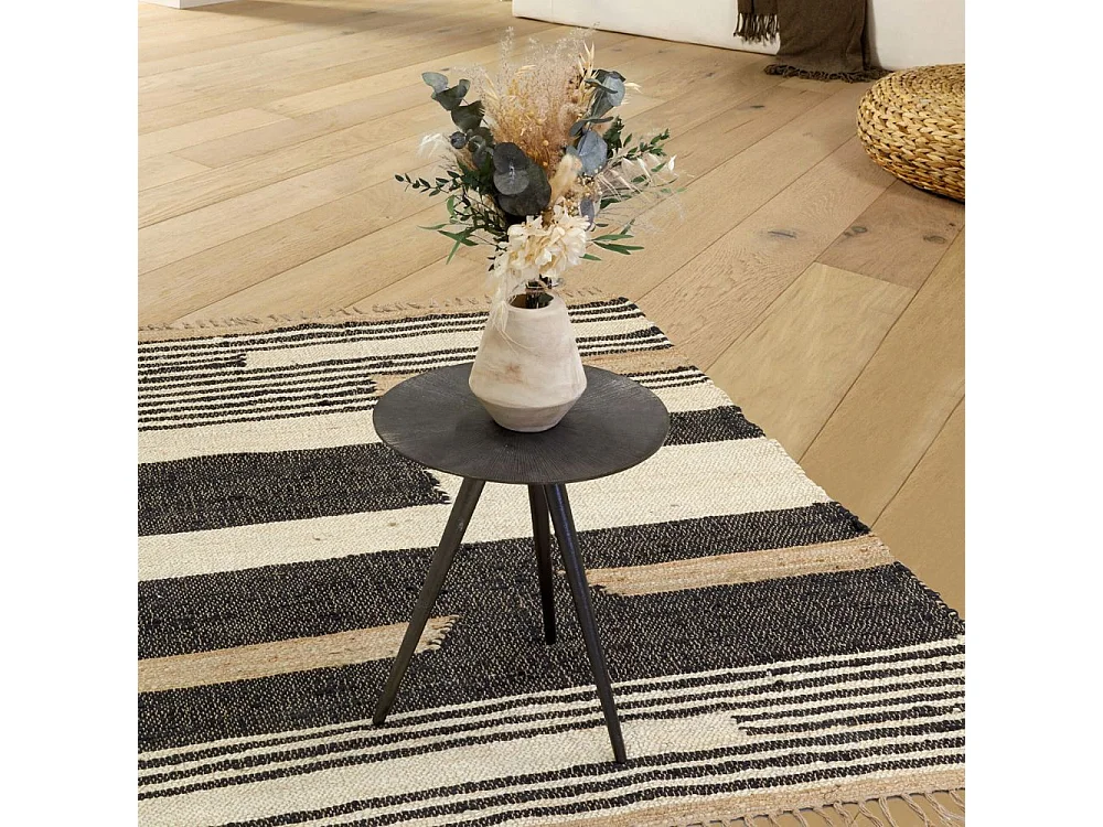 Tapis en jute naturel et coton naturel et teinté Ethnique Naturel et noir - 160 x 230 cm