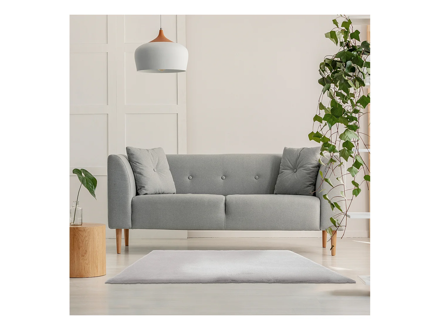 Tapis Imitation Fourrure Fin Ecru 120x170cm Beige