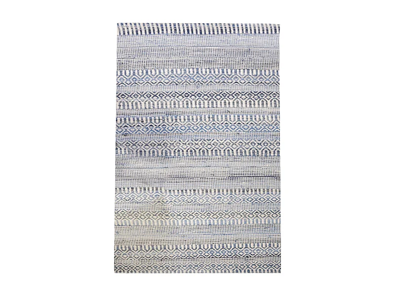 Tapis en coton recyclé et laine ivoire et bleu Sarah 180 x 120 cm