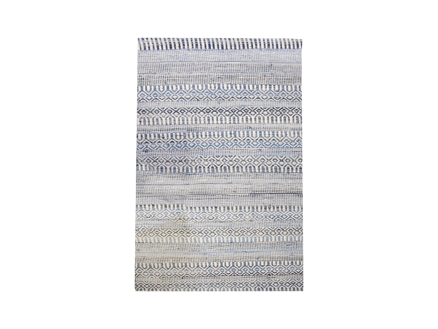 Tapis en coton recyclé et laine ivoire et bleu Sarah 180 x 120 cm