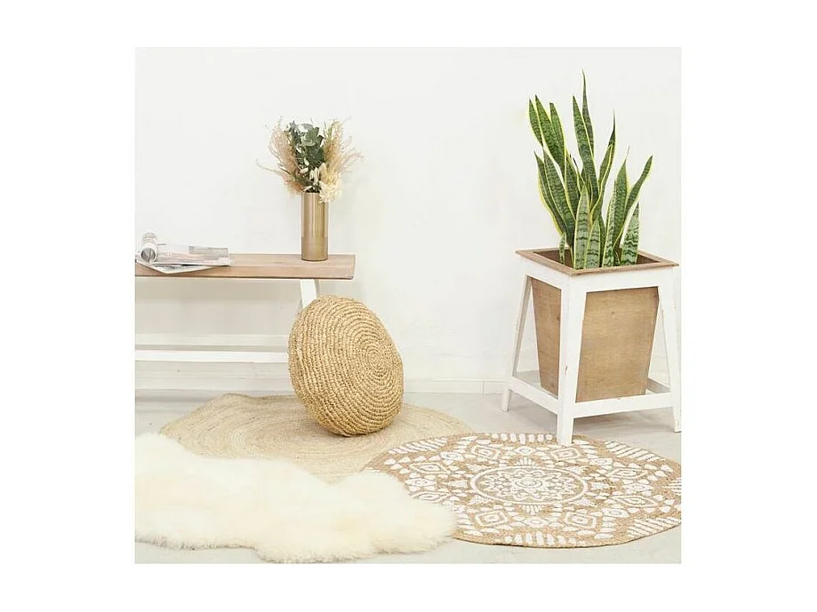 Tapis rond en jute naturelle motif ethique