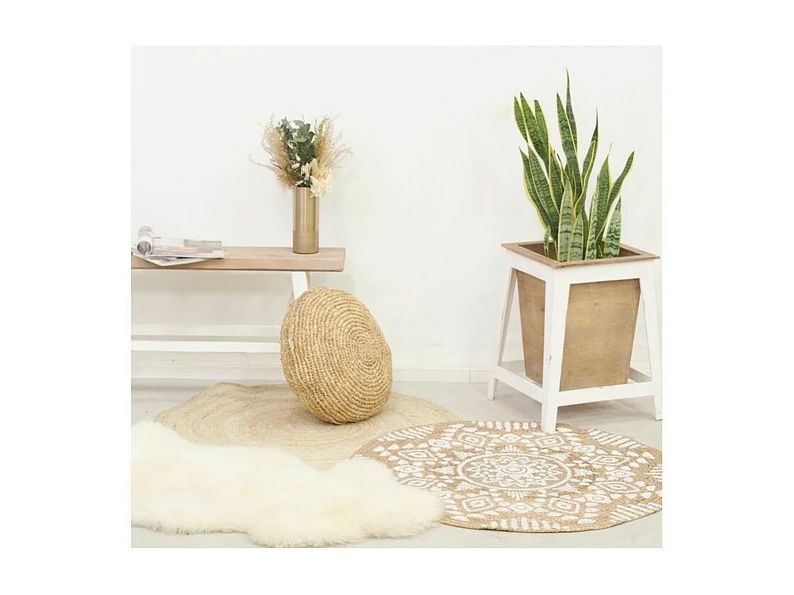 Tapis rond en jute naturelle motif ethique