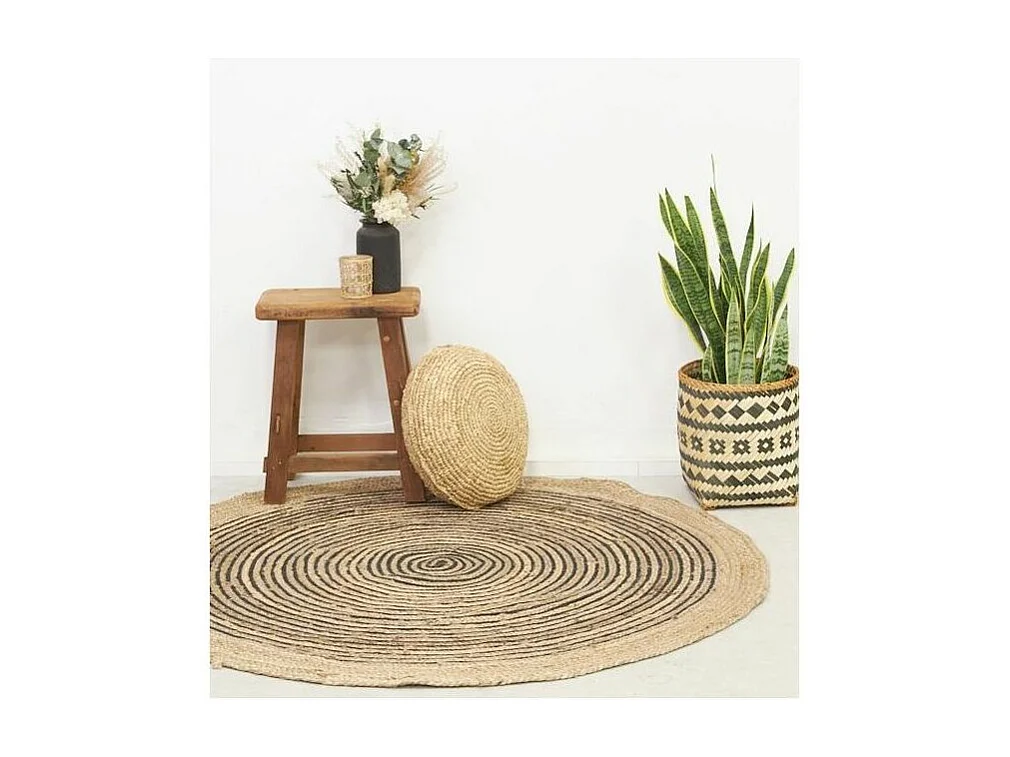 Tapis en jute et coton noir Diamètre 150cm